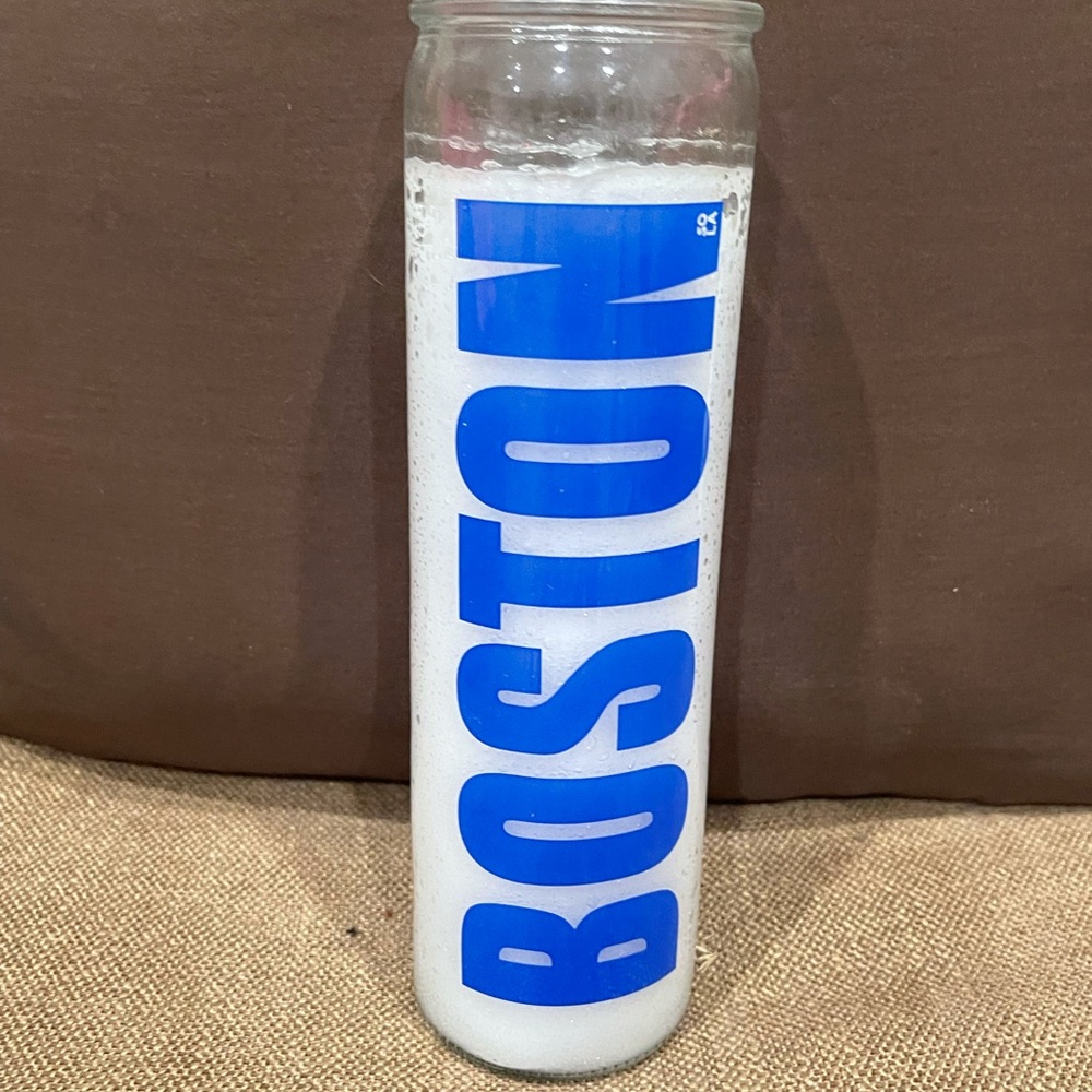 2 Unscented White Glass Candles: Boston - New York